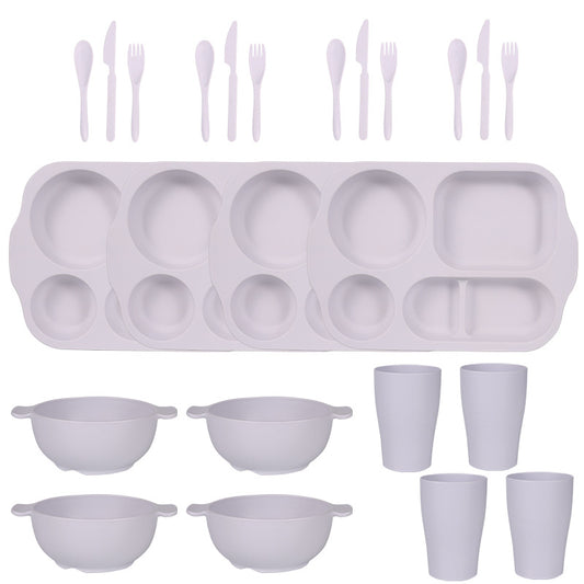 White Durable Eco-Friendly Wheat Straw Dinnerware Set - 24 Pieces with Plates, Bowls, Cups & Cutlery