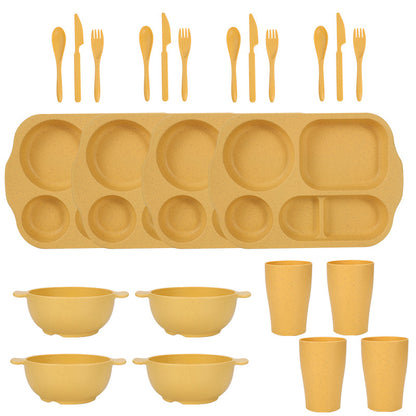 Yellow Durable Eco-Friendly Wheat Straw Dinnerware Set - 24 Pieces with Plates, Bowls, Cups & Cutlery