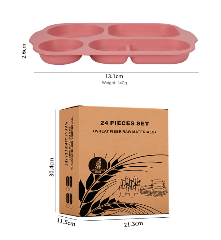 Orange Durable Eco-Friendly Wheat Straw Dinnerware Set - 24 Pieces with Plates, Bowls, Cups & Cutlery