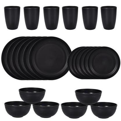 Stylish Black Wheat Straw Dinnerware Set - 24 Pieces Including Plates, Bowls & Cups