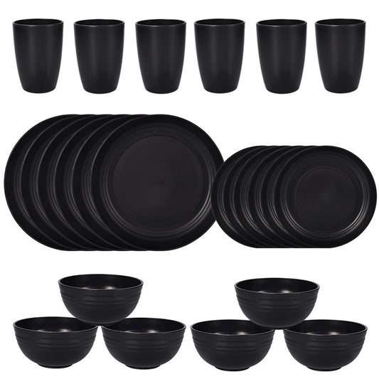 Stylish Black Wheat Straw Dinnerware Set - 24 Pieces Including Plates, Bowls & Cups