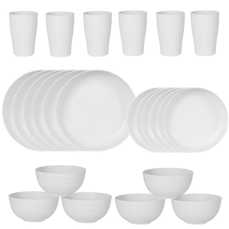 Stylish White Wheat Straw Dinnerware Set - 24 Pieces Including Plates, Bowls & Cups