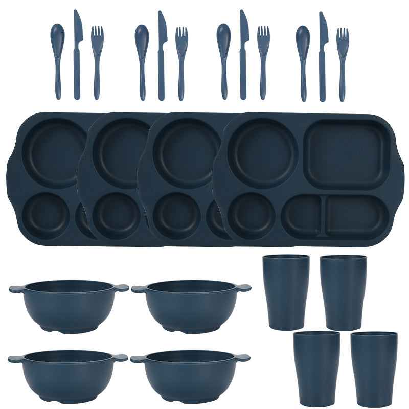 Dark Blue Durable Eco-Friendly Wheat Straw Dinnerware Set - 24 Pieces with Plates, Bowls, Cups & Cutlery