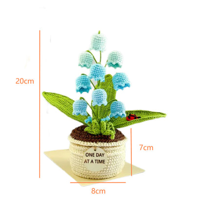Blue Handmade Crochet Lily of the Valley Potted Plant - Gradient Blue Flower Decor Gift