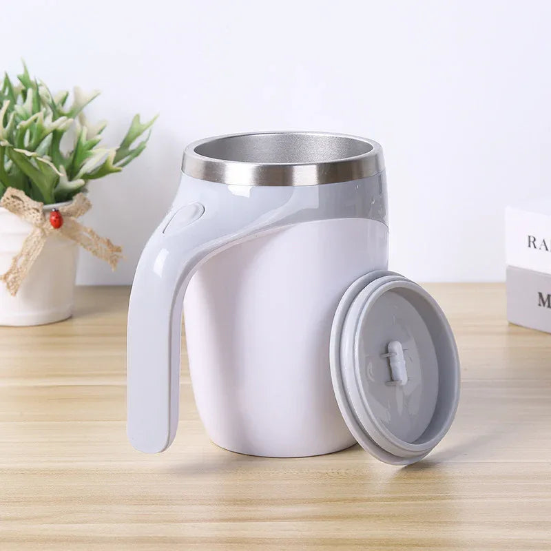 White USB Rechargeable Automatic Stirring Mug - 320ml, Magnetic Mixing Coffee Cup, 12x11x15cm - Mekamart Australia