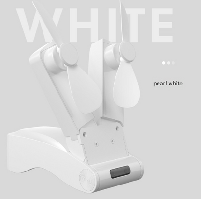 White Creative Dual-Head Folding Handheld Fan - USB Rechargeable, 3-Speed Strong Wind, 10.5x4.5x4cm