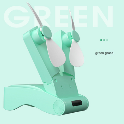 Pink Creative Dual-Head Folding Handheld Fan - USB Rechargeable, 3-Speed Strong Wind, 10.5x4.5x4cm