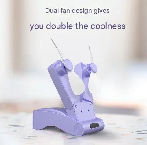 Purple Creative Dual-Head Folding Handheld Fan - USB Rechargeable, 3-Speed Strong Wind, 10.5x4.5x4cm - Mekamart Australia