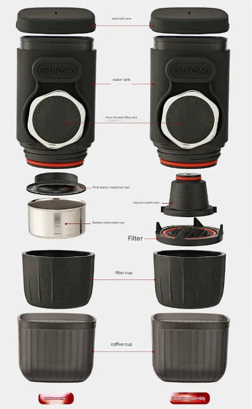 Portable Hand-Press Espresso Maker - Compact Capsule & Powder Coffee Machine - Mekamart Australia