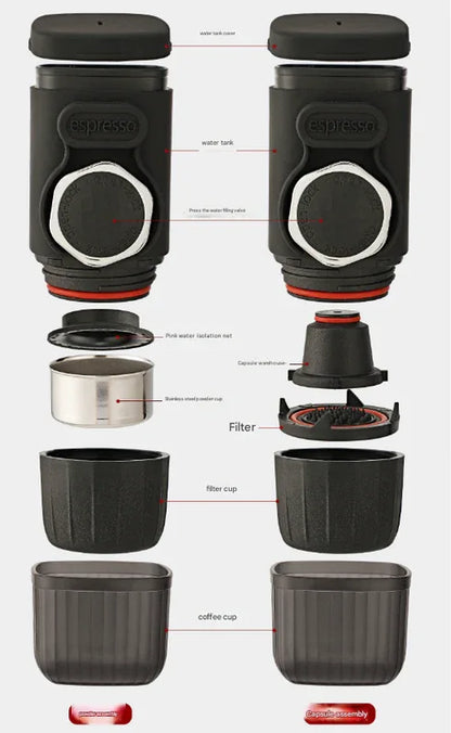 Portable Hand-Press Espresso Maker - Compact Capsule & Powder Coffee Machine - Mekamart Australia