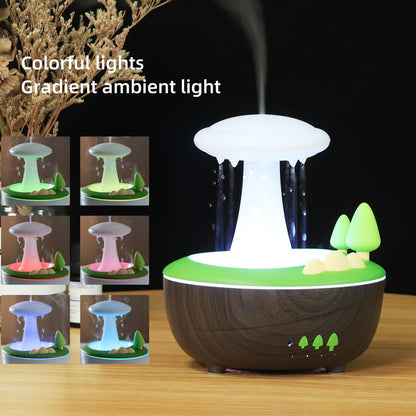 White Woodgrain Raindrop Mushroom Aroma Diffuser - 280mL Ultrasonic Humidifier with Colorful Lights