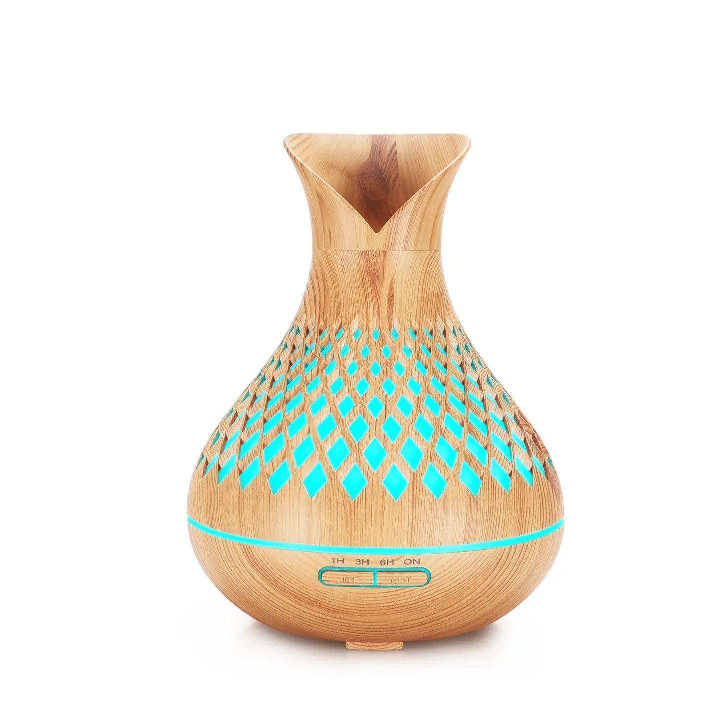 Light Woodgrain 500ml Wood-Grain Essential Oil Aroma Diffuser with Lattice Design and Humidifier - Mekamart Australia