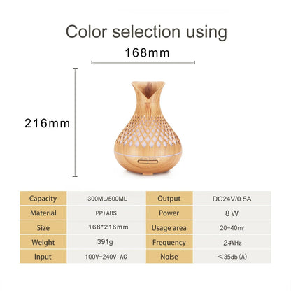 Light Woodgrain 500ml Wood-Grain Essential Oil Aroma Diffuser with Lattice Design and Humidifier - Mekamart Australia
