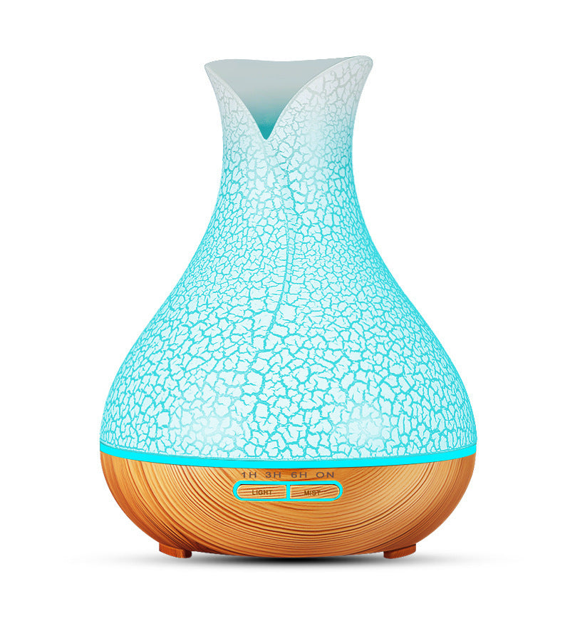 Blue Crack 500ml Wood-Grain Essential Oil Aroma Diffuser with Lattice Design and Humidifier