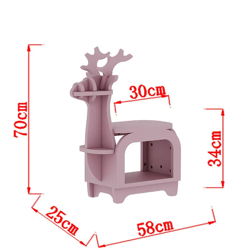 Pink Small Creative Reindeer-Shaped Solid Wood Bookshelf for Kids - Mekamart Australia