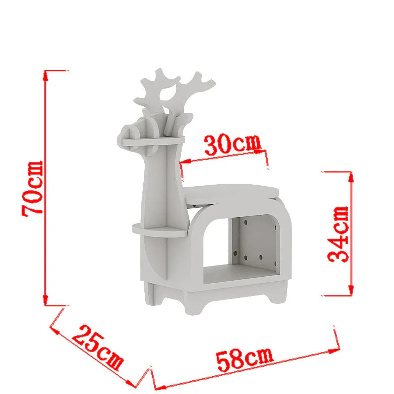 White Small Creative Reindeer-Shaped Solid Wood Bookshelf for Kids - Mekamart Australia