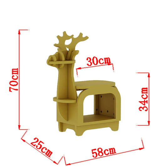 Yellow Small Creative Reindeer-Shaped Solid Wood Bookshelf for Kids