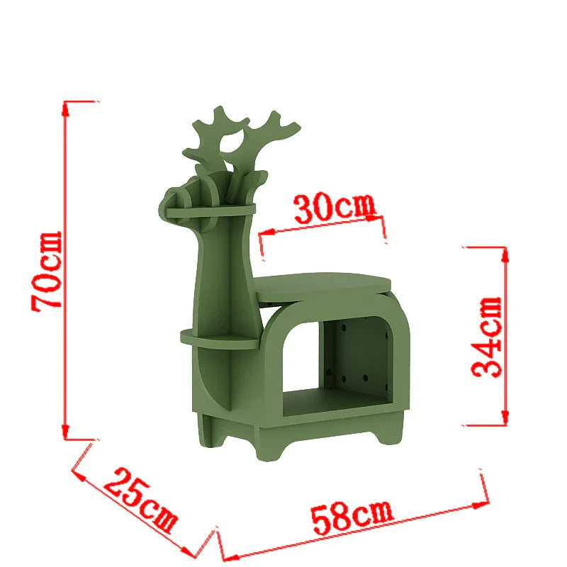 Green Small Creative Reindeer-Shaped Solid Wood Bookshelf for Kids - Mekamart Australia