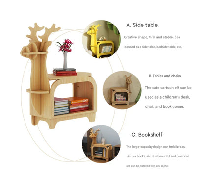 Green Small Creative Reindeer-Shaped Solid Wood Bookshelf for Kids - Mekamart Australia