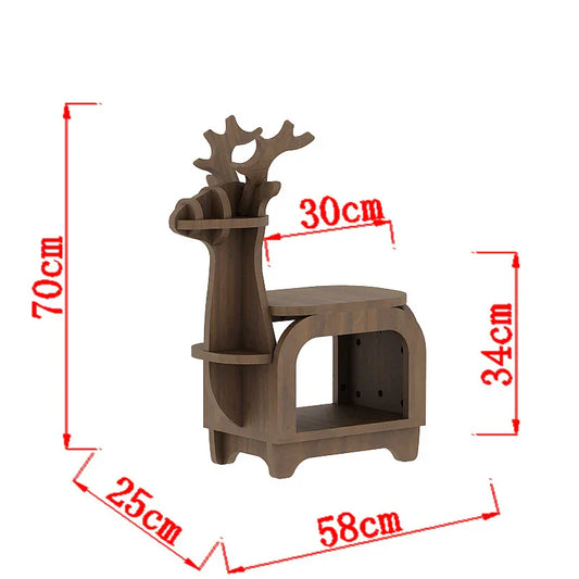 Sub Black Walnut Trumpet Creative Reindeer-Shaped Solid Wood Bookshelf for Kids