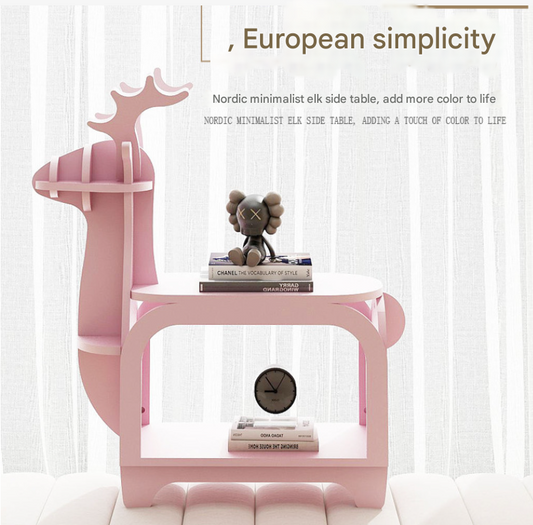 Oak Planking Small Creative Reindeer-Shaped Solid Wood Bookshelf for Kids