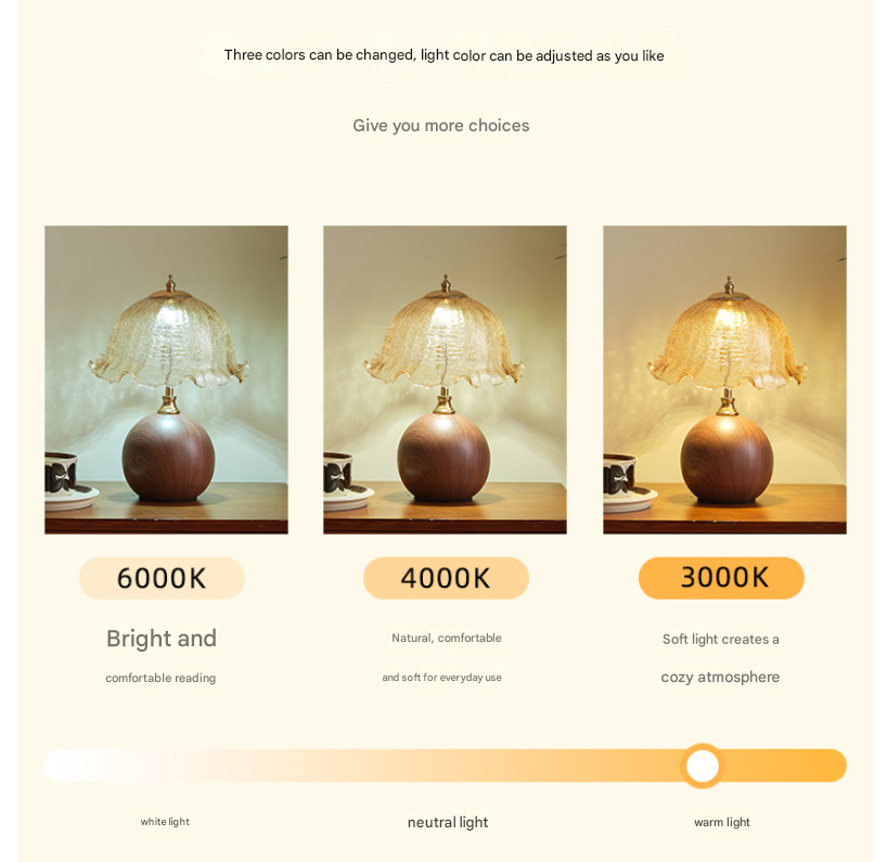 Three-colour Changing Light French-Inspired Bedside Lamp - Modern Minimalist Warm Light