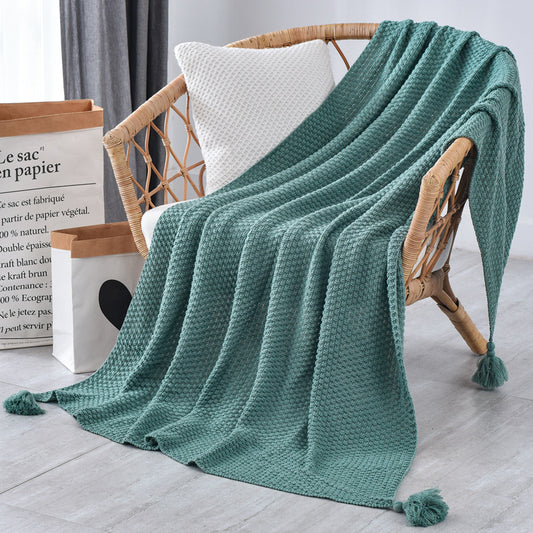 110cm x 150cm Green Knitted Sofa Blanket for Autumn and Winter Naps
