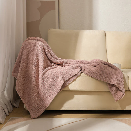 Pink Plush Solid Color Knitted Blanket for Sofa and Office - Cozy Comfort