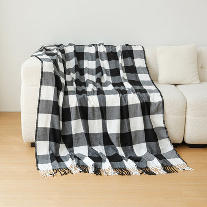 Classic Black White Checkered Faux Cashmere Blanket, 130 x 210 cm, 650g
