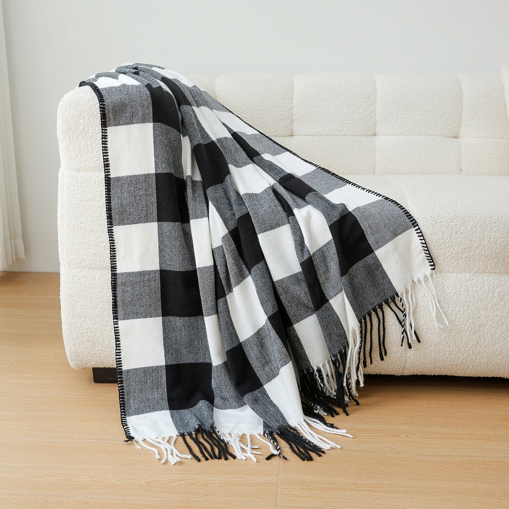 Classic Black White Checkered Faux Cashmere Blanket, 130 x 210 cm, 650g