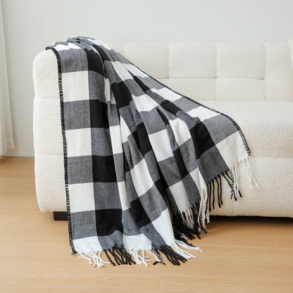Classic Black White Checkered Faux Cashmere Blanket, 130 x 210 cm, 650g