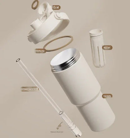 Twilight Black-White Flowers 30oz Ceramic-Lined Insulated Tumbler with Handle, 735ml Stainless Steel Travel Mug - Mekamart Australia