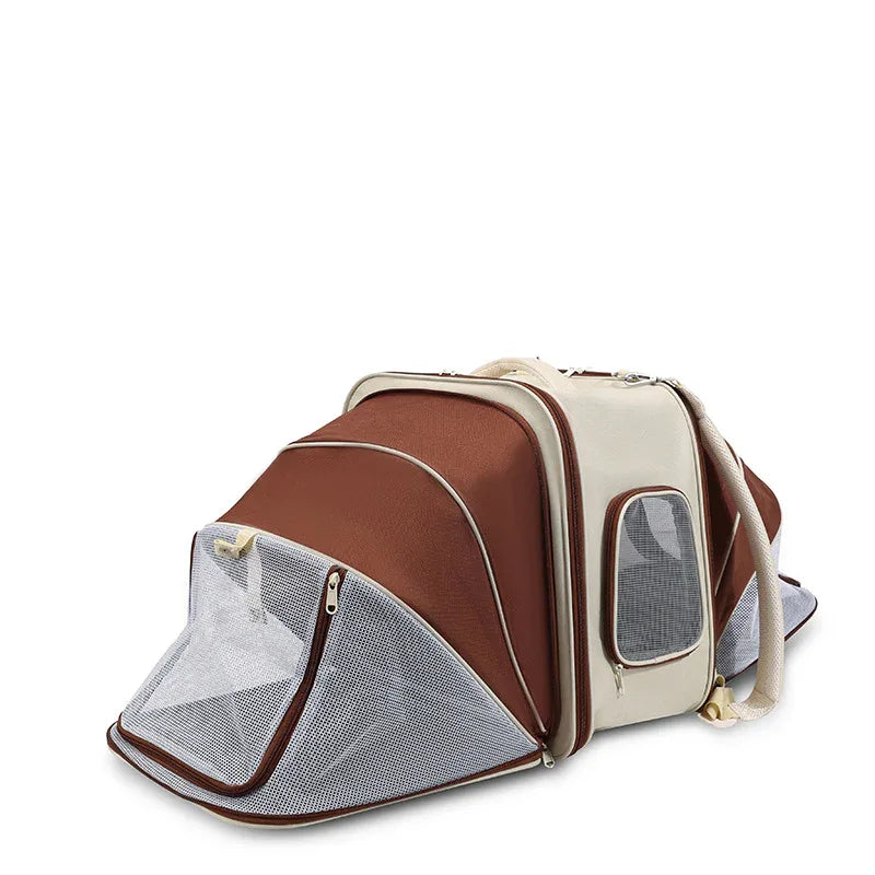 Expandable Pet Carrier Backpack for Cats & Small Dogs - Breathable Mesh, Multiple Entrances(Khaki) - Mekamart Australia