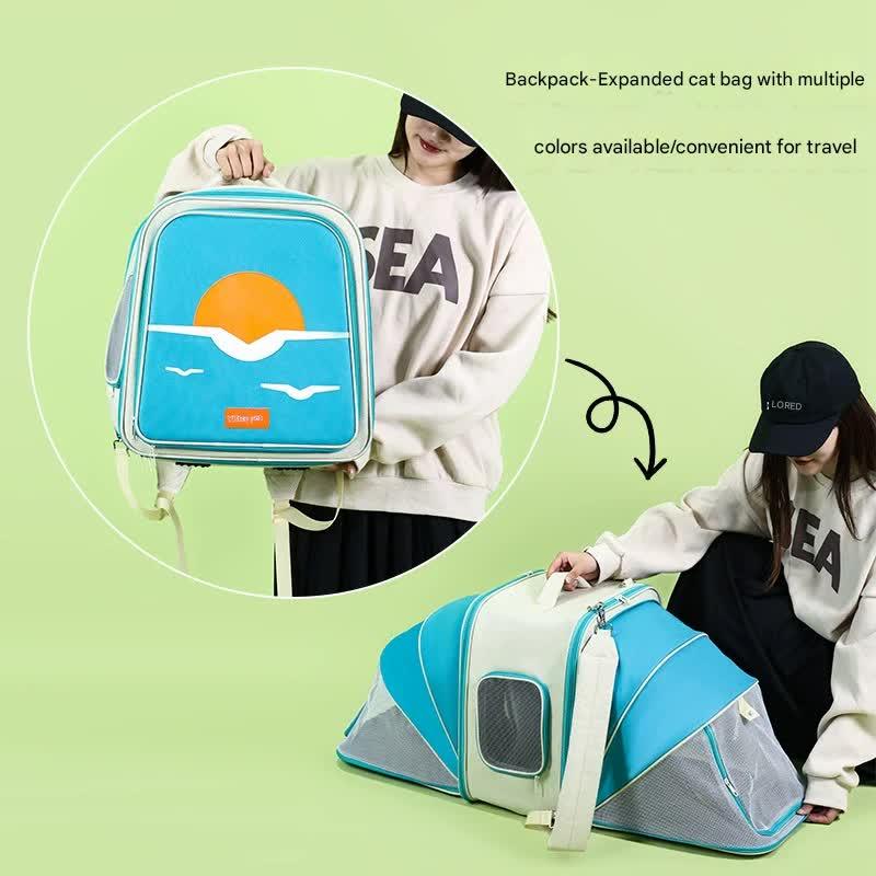 Expandable Pet Carrier Backpack for Cats & Small Dogs - Breathable Mesh, Multiple Entrances(Khaki) - Mekamart Australia