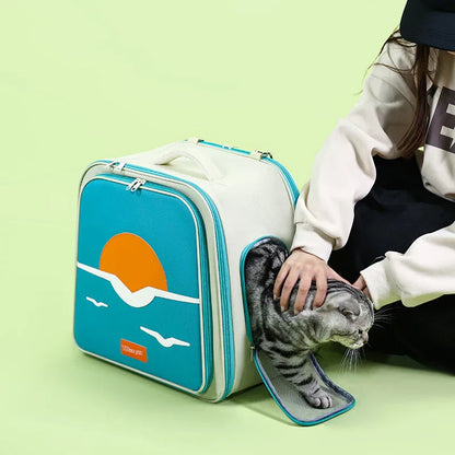 Expandable Pet Carrier Backpack for Cats & Small Dogs - Breathable Mesh, Multiple Entrances(Khaki) - Mekamart Australia