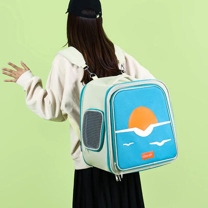 Expandable Pet Carrier Backpack for Cats & Small Dogs - Breathable Mesh, Multiple Entrances(Khaki) - Mekamart Australia