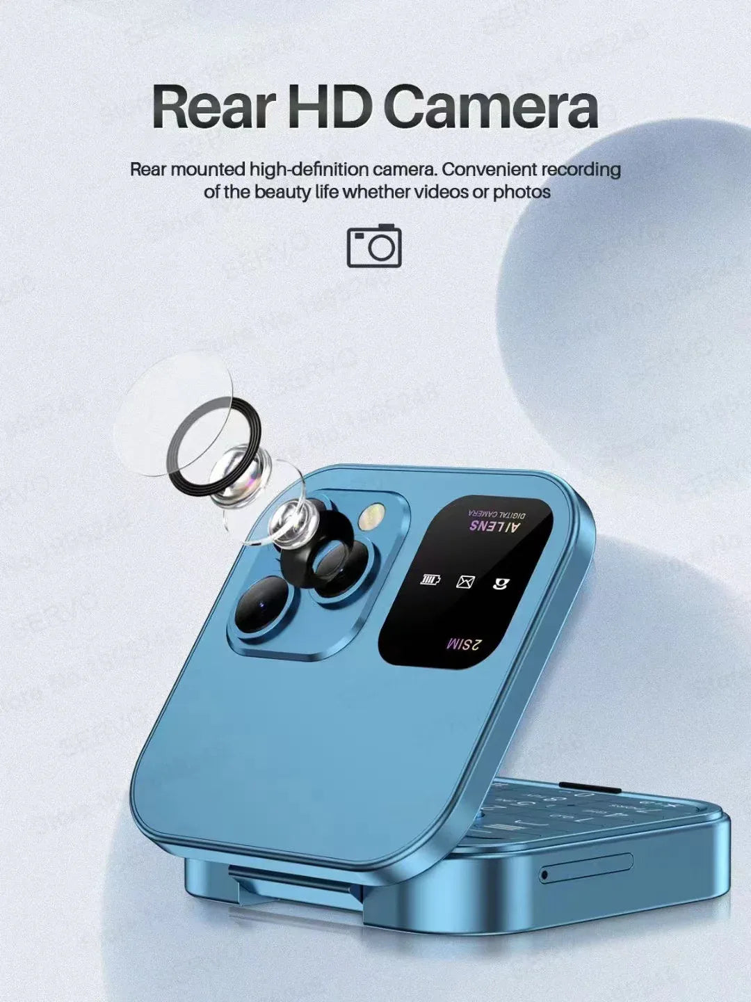 i16 Pro Mini Flip Phone - Dual SIM, AI Lens Digital Camera, Compact & Stylish Design(Gold) - Mekamart Australia