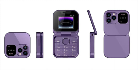 i16 Pro Mini Flip Phone - Dual SIM, AI Lens Digital Camera, Compact & Stylish Design(Purple) - Mekamart Australia
