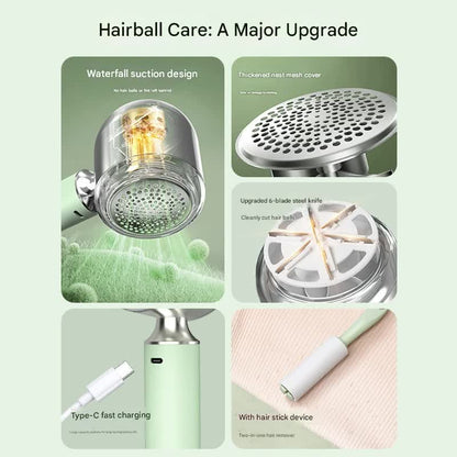 Upgraded Electric Lint Remover with LED Display - 6-Blade, Type-C Fast Charge, 2-in-1 with Sticky Roller(White)