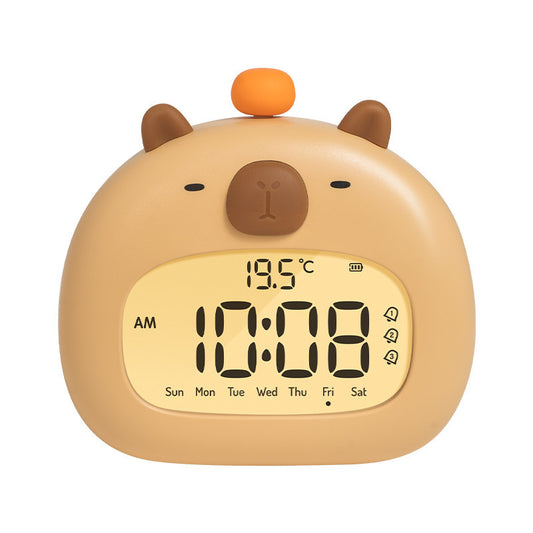 Cute Animal Digital Alarm Clock with Night Light, Temperature & Countdown Timer(Brown Capybara)