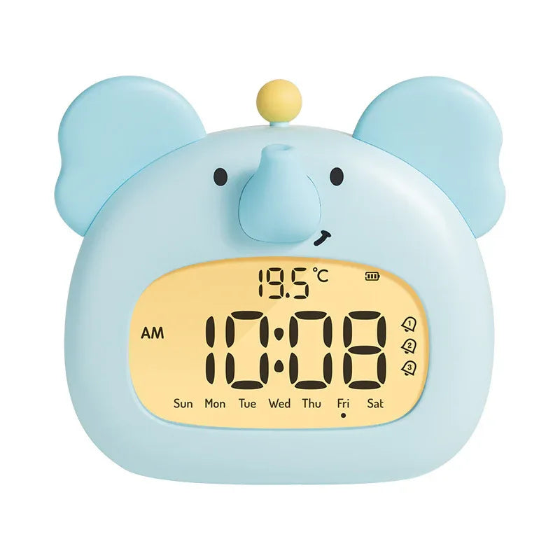Cute Animal Digital Alarm Clock with Night Light, Temperature & Countdown Timer(Blue elephant) - Mekamart Australia