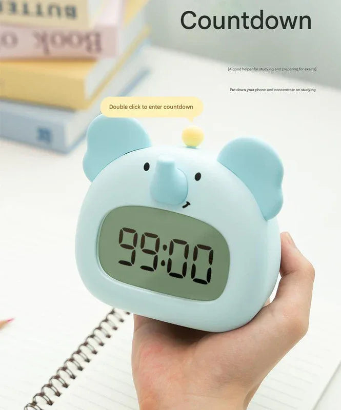 Cute Animal Digital Alarm Clock with Night Light, Temperature & Countdown Timer(Blue elephant) - Mekamart Australia