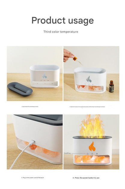 Himalayan Salt Stone Flame Aroma Diffuser & Humidifier - 7 Light Options, Ultrasonic, Auto Shut-Off(white)