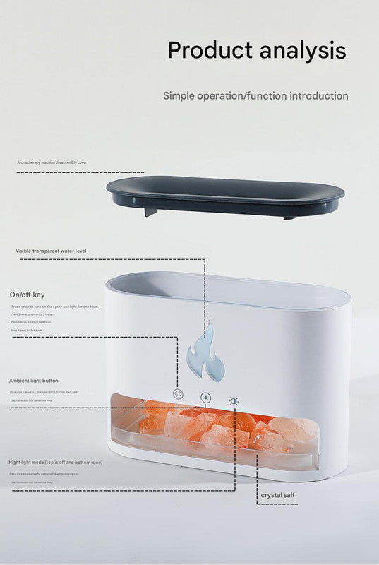 Himalayan Salt Stone Flame Aroma Diffuser & Humidifier - 7 Light Options, Ultrasonic, Auto Shut-Off(white)