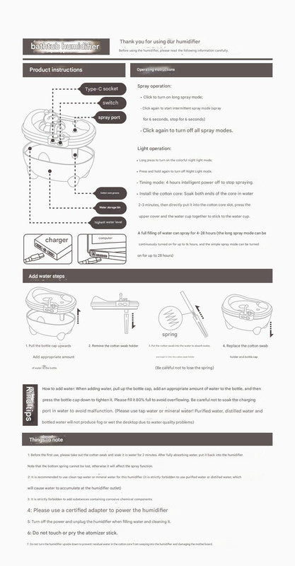 Adorable Bathtub Humidifier with Colorful Night Light - USB-C, 340ml, Auto Shut-Off(Green Dragon)