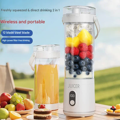 Portable Wireless Juicer Cup - 600ml, 12-Blade, USB-C Rechargeable Smoothie Blender(grey)