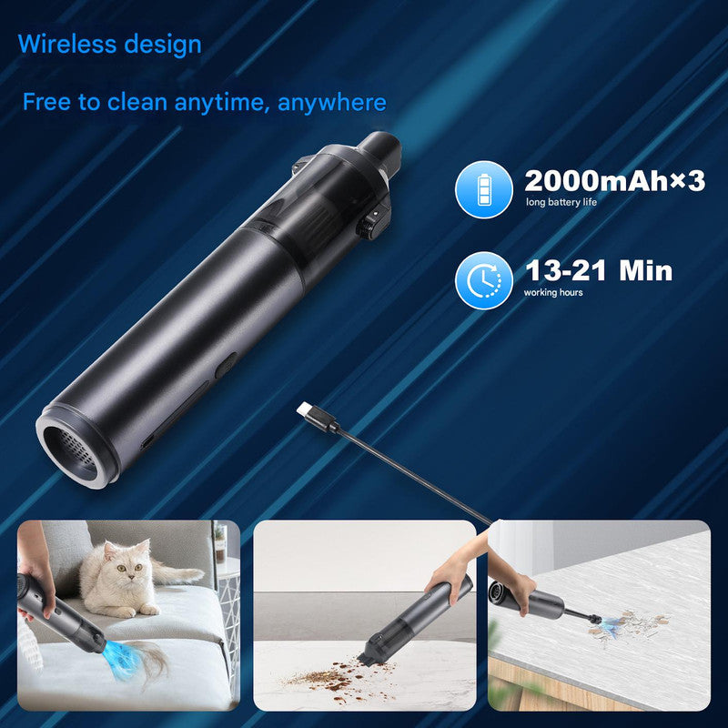 Portable Cordless Handheld Vacuum Cleaner - 16000Pa Suction, 3x2000mAh Battery, Multiple Attachments(black)