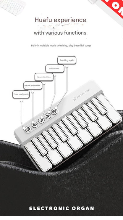 Mini Pocket Piano Electronic Keyboard - 18 Keys, Multiple Modes, LED Lights, Portable Musical Toy(white)
