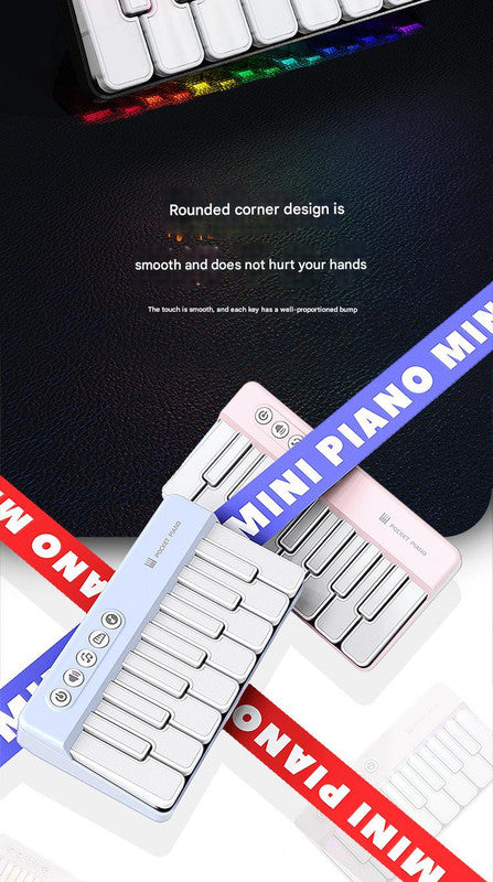 Mini Pocket Piano Electronic Keyboard - 18 Keys, Multiple Modes, LED Lights, Portable Musical Toy(white)