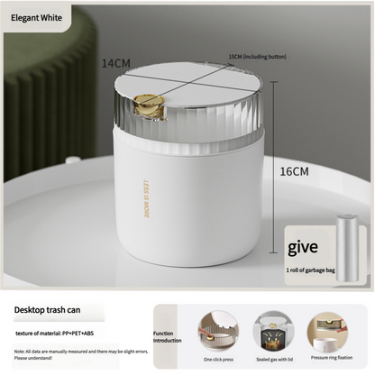 White desktop trash can (standard 1-roll garbage bag) 14cm * 15cm (including button) * 16cm